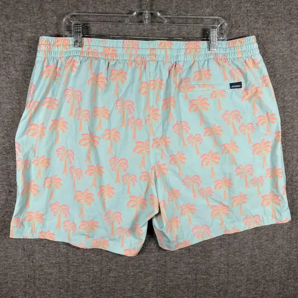 Chubbies Shorts Mens 2XL Blue Palm Tree Swim Trunks Lined Tropical Camp Surf 5.5